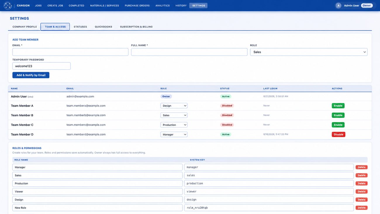 Universal Workflow team and access settings